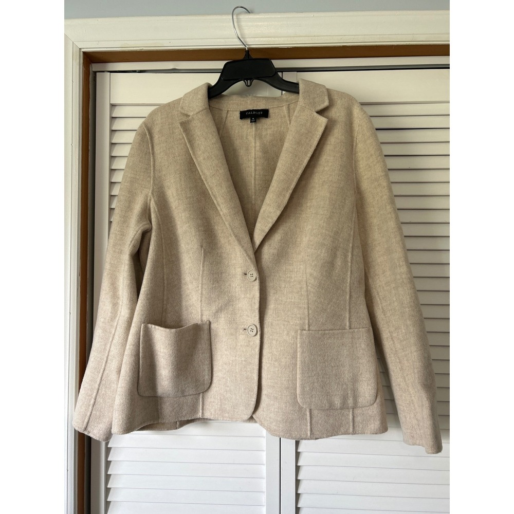 Talbots Womens 16 Wool Blend Blazer Jacket Oatmeal Beige Two Button Professional